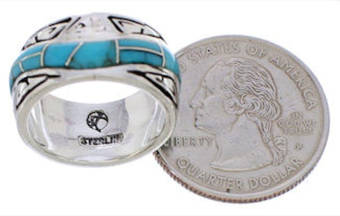 Silver And Turquoise Inlay Water Wave Ring Size 5-1/4 EX40809